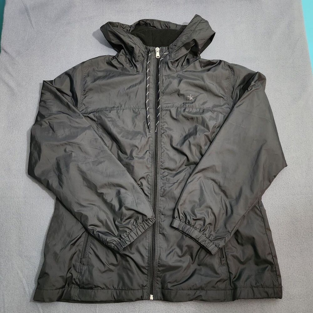 Calvin Klein Women XL Black Fleece Lined Full Zip Hooded Windbreaker Jacket